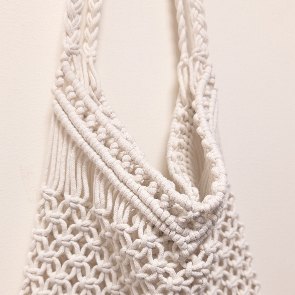 Bohemian Macrame Fringe Shoulder Bag White Cream - Picture 3 of 9